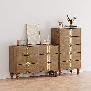 5 Drawer Dresser with Vintage Pattern Design, Modern and Stylish Dresser