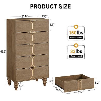 5 Drawer Dresser with Vintage Pattern Design, Modern and Stylish Dresser