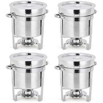 7-qt Commercial Soup Warmer Set, 4 Pack Stainless Steel Round Soup Chafer with Pots
