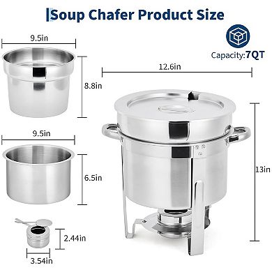 7QT Commercial Soup Warmer Set, 4 Pack Stainless Steel Round Soup Chafer with Pots