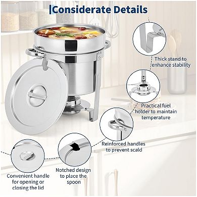 7QT Commercial Soup Warmer Set, 4 Pack Stainless Steel Round Soup Chafer with Pots