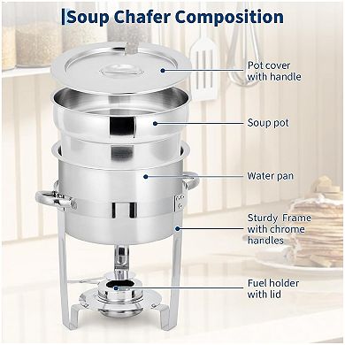 7QT Commercial Soup Warmer Set, 4 Pack Stainless Steel Round Soup Chafer with Pots