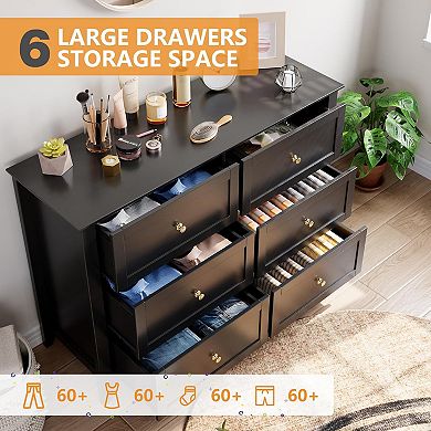 ANIXOL Modern 6-Drawer Wide Dresser for Bedroom