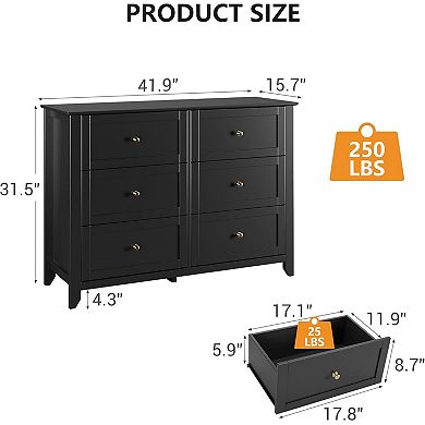 ANIXOL Modern 6-Drawer Wide Dresser for Bedroom