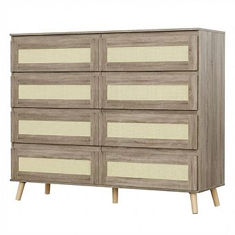 ANIXOL Modern Rattan 6-Drawer Wide Wood Dresser