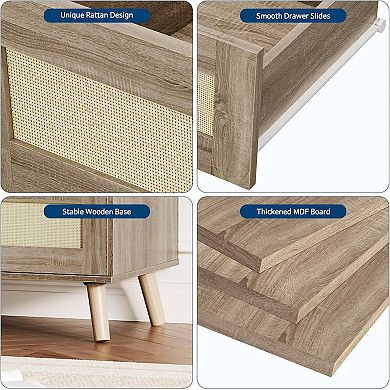 ANIXOL Modern Rattan 6-Drawer Wide Wood Dresser