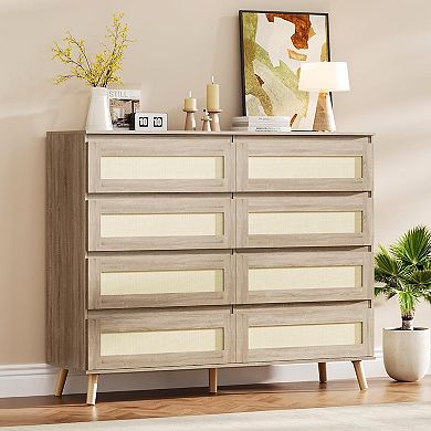 ANIXOL Modern Rattan 6-Drawer Wide Wood Dresser