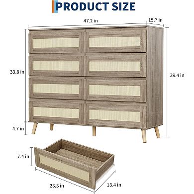 ANIXOL Modern Rattan 6-Drawer Wide Wood Dresser