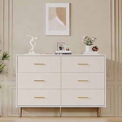 6 Drawer Dresser, Modern White Chest of Drawers