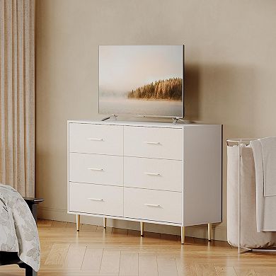 6 Drawer Dresser, Modern White Chest of Drawers
