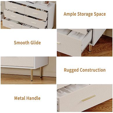 6 Drawer Dresser, Modern White Chest of Drawers