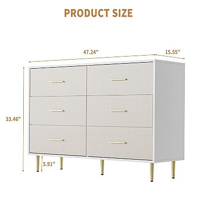 6 Drawer Dresser, Modern White Chest of Drawers