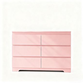 Pink 6 Drawer Dresser, Simply Modern Chest of Drawers, 6 Drawer Dressers for Clothes Storage