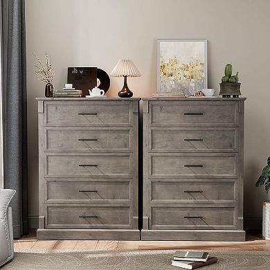 Tall 5-Drawer Farmhouse Dresser, Rustic Wood Storage Chest for Bedroom
