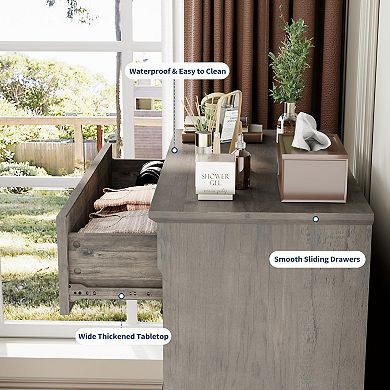 Tall 5-Drawer Farmhouse Dresser, Rustic Wood Storage Chest for Bedroom