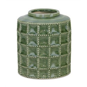HomeRoots 7" Green Terracotta Geometric Cylinder Table Vase
