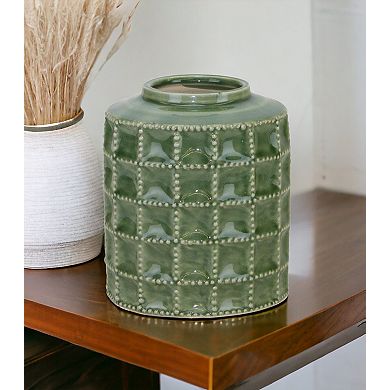 HomeRoots 7" Green Terracotta Geometric Cylinder Table Vase