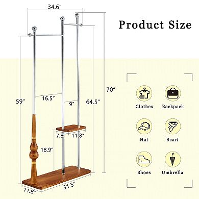 Aurora Ascent Natural & Silver 70-in. Industrial Solid Wood Coat Rack