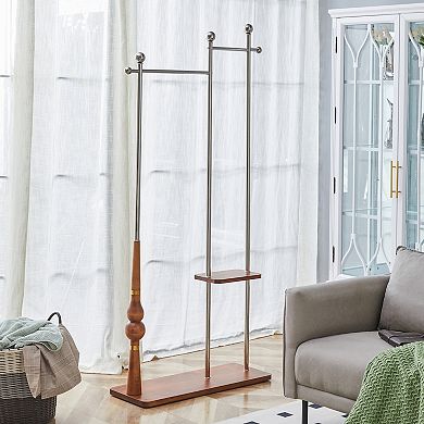 Aurora Ascent Natural & Silver 70-in. Industrial Solid Wood Coat Rack