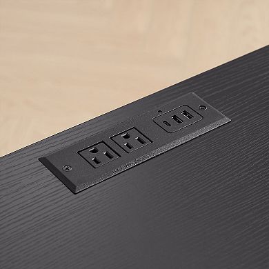 Aurora Ascent Black 47-in. Mid-Century Modern Desk with USB Ports & Power Outlets