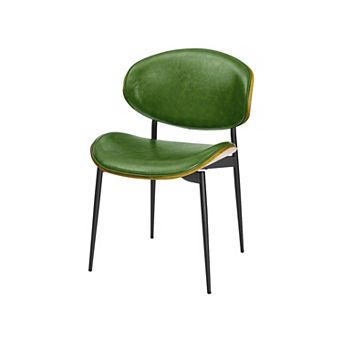 HomeRoots Set of Two Green and Black Upholstered Faux Leather Curved Back Dining Side Chairs