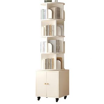 Aurora Ascent White 5 tier 360-Degree Rotating Bookshelf with Storage Drawer