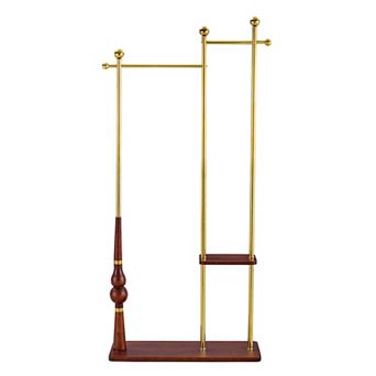 Aurora Ascent Natural & Gold 70 in Industrial Solid Wood Coat Rack