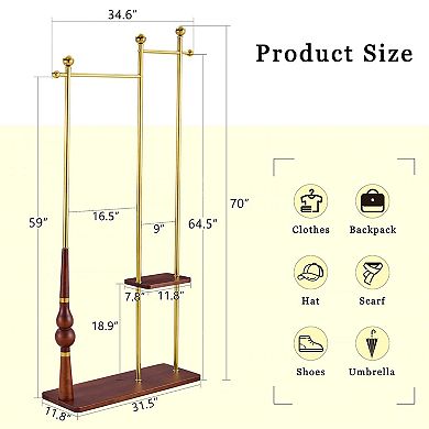 Aurora Ascent Natural & Gold 70-in. Industrial Solid Wood Coat Rack