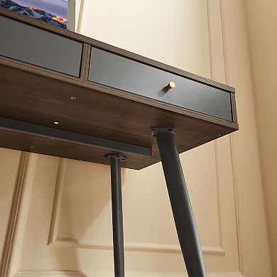 Aurora Ascent Walnut & Dark Grey 47-in. Mid-Century Modern 3-Drawer Desk