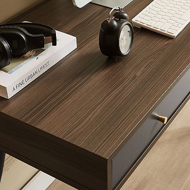 Aurora Ascent Walnut & Dark Grey 47-in. Mid-Century Modern 3-Drawer Desk