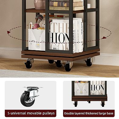 Aurora Ascent Rustic Brown 66-in. 5-Tier 360-Degree Rotating Square Bookshelf