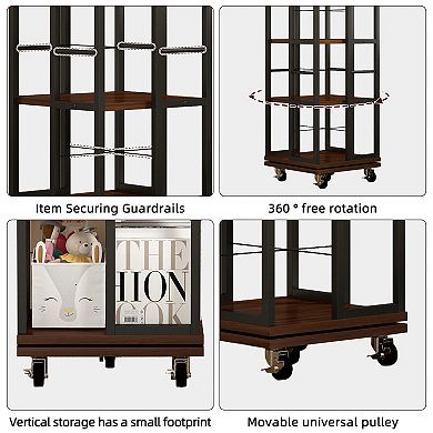 Aurora Ascent Rustic Brown 66-in. 5-Tier 360-Degree Rotating Square Bookshelf