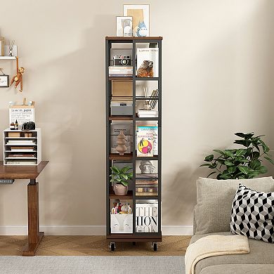 Aurora Ascent Rustic Brown 66-in. 5-Tier 360-Degree Rotating Square Bookshelf