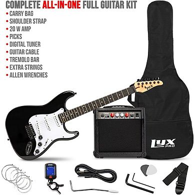 LyxPro 39" Lefty Electric Guitar Kit Full Size, Amp, Picks, Strap, Tuner, Cable & Case Black