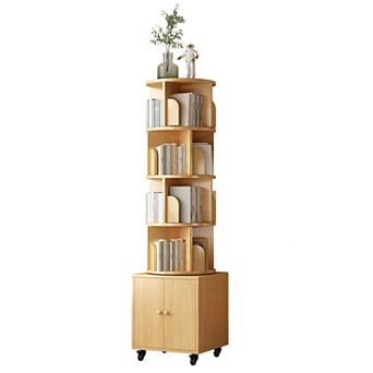 Aurora Ascent Natural 5 tier 360-Degree Rotating Bookshelf with Storage Drawer