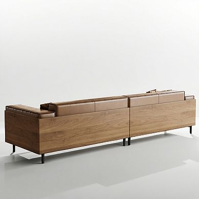 111.8'' Mid Century Modern 4 Seat Leather Sofa With Wide Armrests