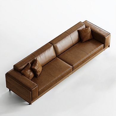111.8'' Mid Century Modern 4 Seat Leather Sofa With Wide Armrests