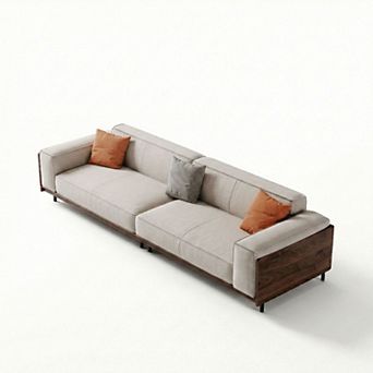 112 Inch Gray Fabric Sofa Solid Wood Frame Deep Seat 4 Seater Living Room Couch