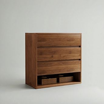 Aaleena Mid Century Modern 3-drawer Side Table With Open Storage, Perfect For Living Rooms