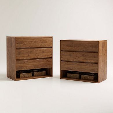 Aaleena Mid Century Modern 3-drawer Side Table With Open Storage, Perfect For Living Rooms