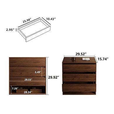 Aaleena Mid Century Modern 3-drawer Side Table With Open Storage, Perfect For Living Rooms