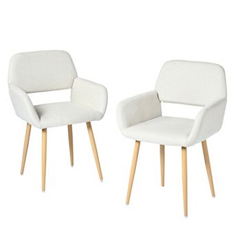 Homy Casa Upholstered Dining Chair Set of 2 with Armrests, Fabric Seat, Metal Legs