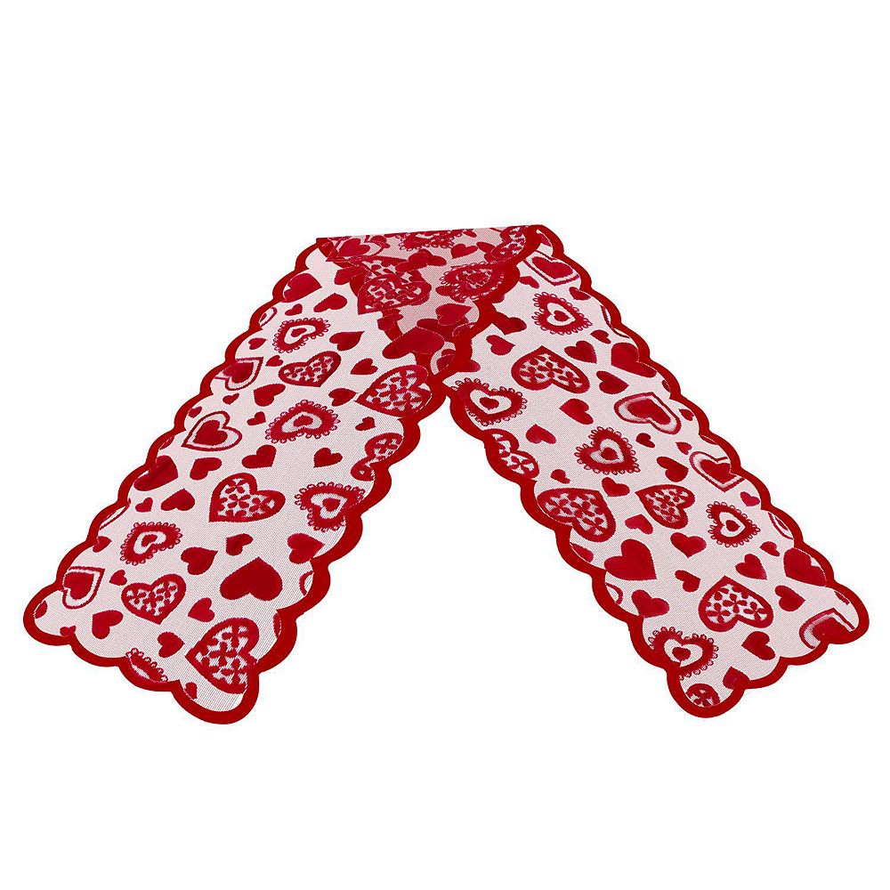 Red Heart Lace Table Runner 13x72 Inch Valentine’s Day Romantic Table Decor
