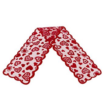Red Heart Lace Table Runner 13x72 Inch Valentine’s Day Romantic Table Decor