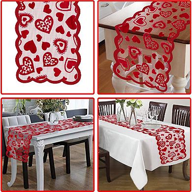 Red Heart Lace Table Runner 13x72 Inch Valentine’s Day Romantic Table Decor