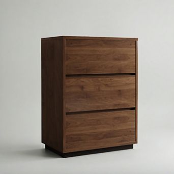 Modern 3 Drawer Dresser With Ample Storage For Bedroom, Living Room, Or Hallway Elegant Walnut Finis