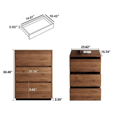 Modern 3 Drawer Dresser With Ample Storage For Bedroom, Living Room, Or Hallway Elegant Walnut Finis