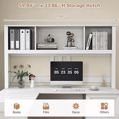 Zevemomo 60" L Shaped Corner Desk with Hutch and Drawers, Modern White Computer Desk for Home Office