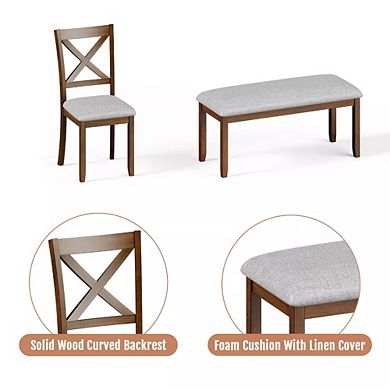 Zevemomo 6-Pieces Solid Wood Dining Set with Table, 4 Upholstered Chairs & Bench, Walnut