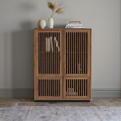 34.84in Walnut-colored Sideboard With 4 Adjustable Shelves